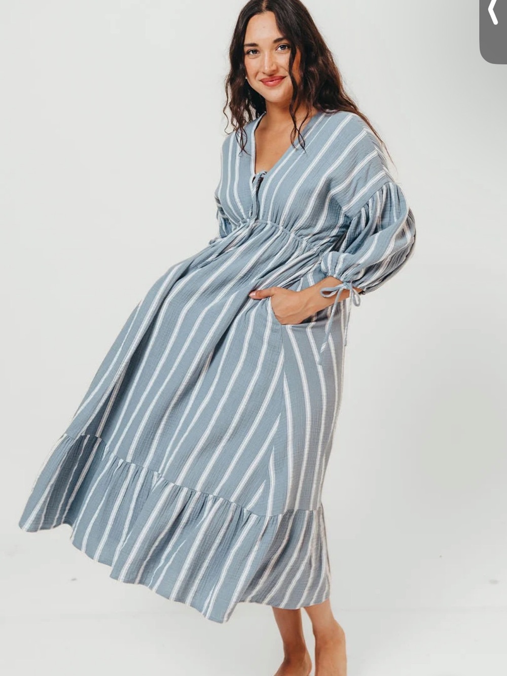 NWT - Striped Blue V-Neck Midi Dress